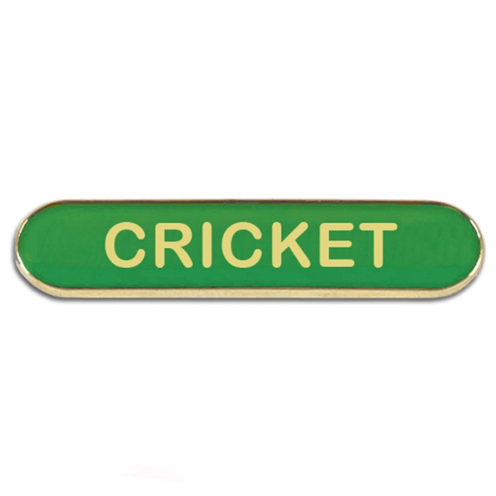 CRICKET BADGE - 4 COLOURS - 40MM X 9MM